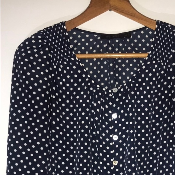 The Limited, navy blue polka dot blouse. - Picture 2 of 3